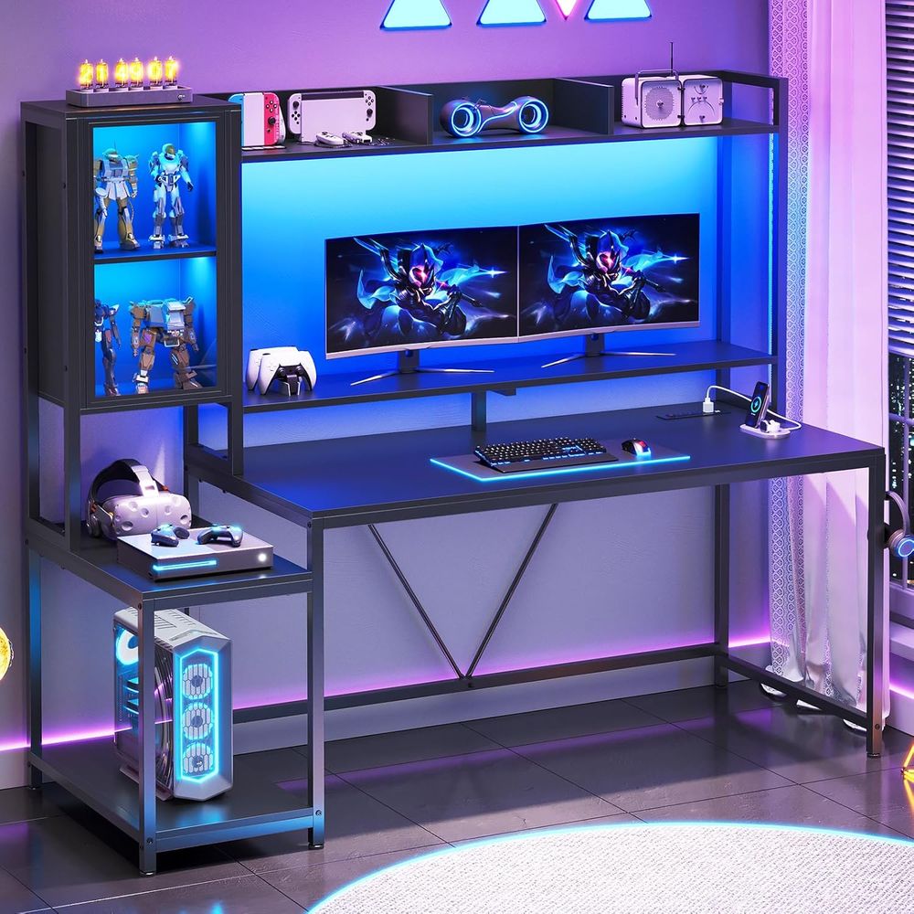 Gaming & Esports District - 60'' Gaming Desk with Storage, Hutch,