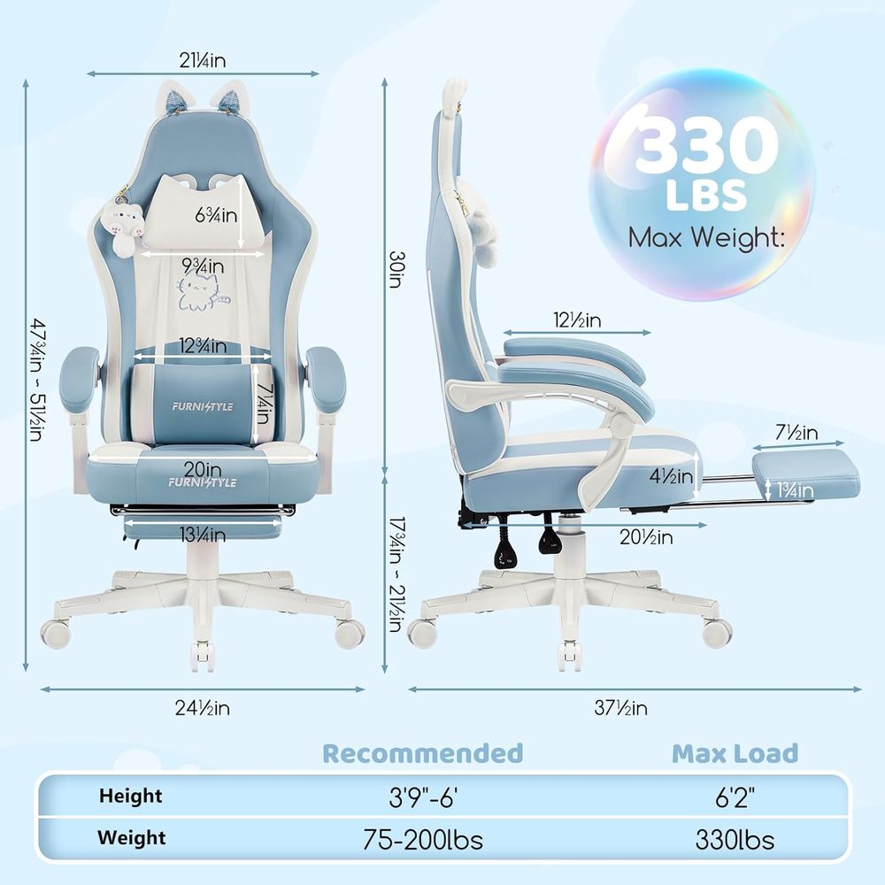 Ergonomic Blue/White Gaming Ch - Gaming & Esports District recension och pris